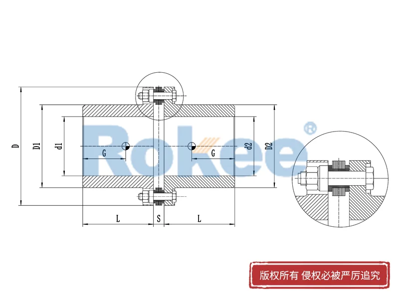 RLM标准单节小型金属膜片联轴器,锁紧盘膜片联轴器厂商,Rokee