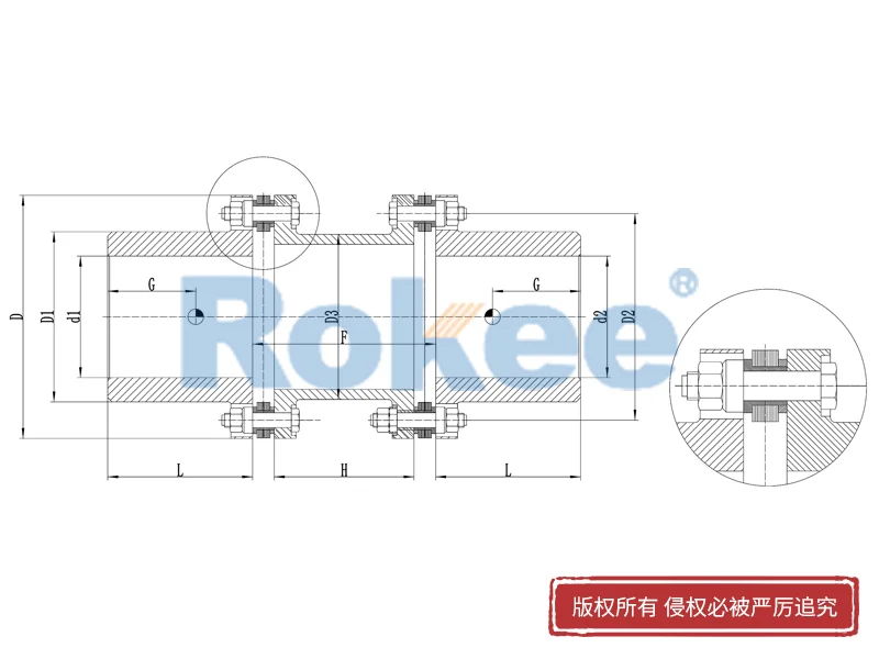 RLMD标准双节小型金属膜片联轴器,锁紧盘膜片联轴器厂商,Rokee