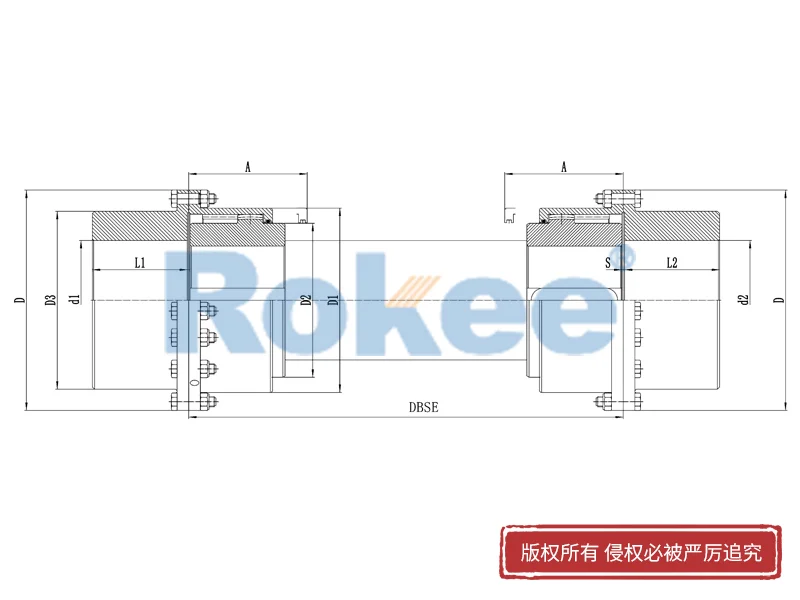 RODX油泵电机联轴器,RODX中间接轴型鼓形齿式联轴器