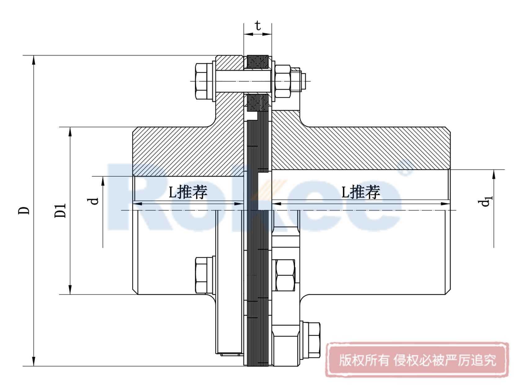 JMII型(单节式不带沉孔)金属膜片联轴器